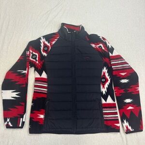 Lauren Ralph Lauren Black Red White Patterned Quilted Jacket